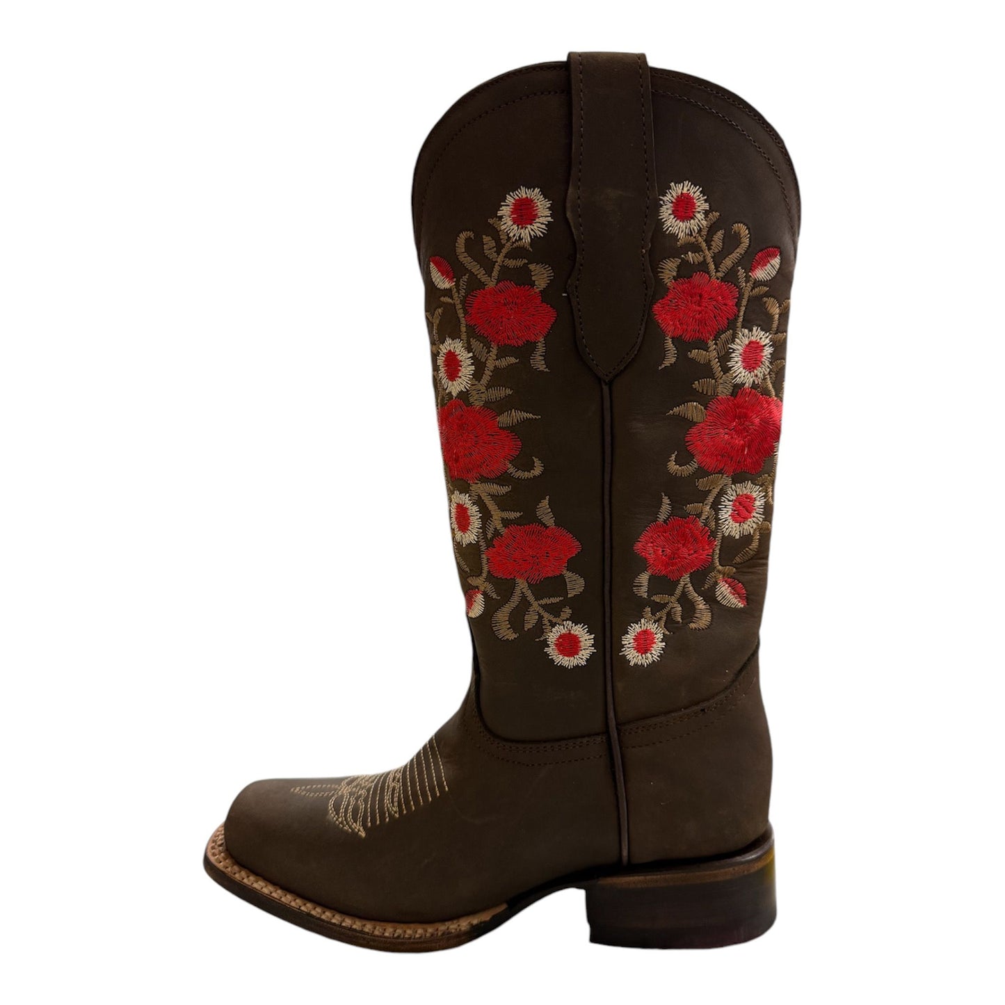 Bota vaquera para dama estilo ojin rojo color cafe
